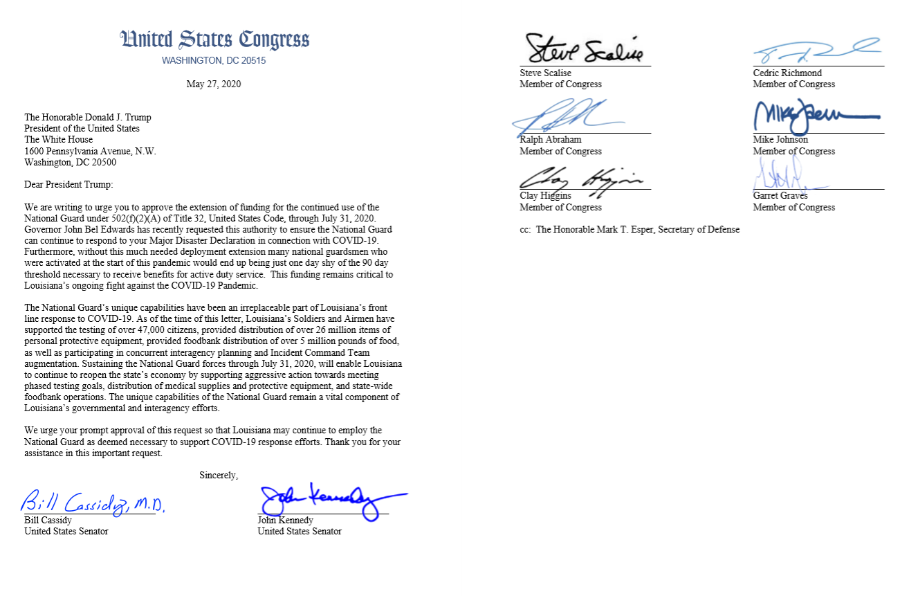 LA Delegation National Guard Letter to POTUS 